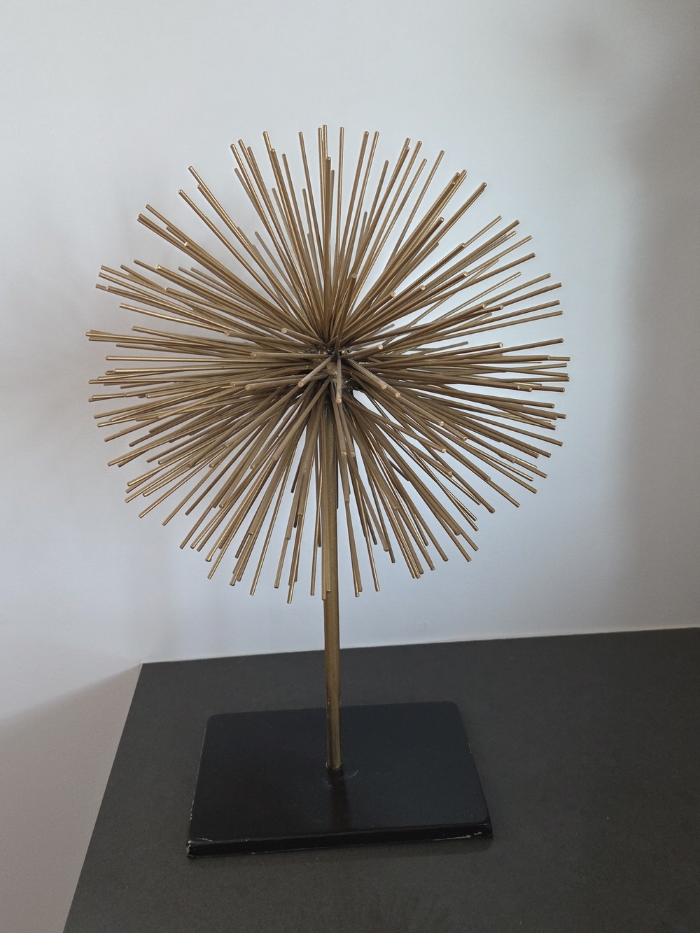Geometric Gold Sunburst Urchin Tabletop Decor Black Block Base